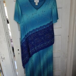 Studio C Asymmetrical Dress in Blue and Teal